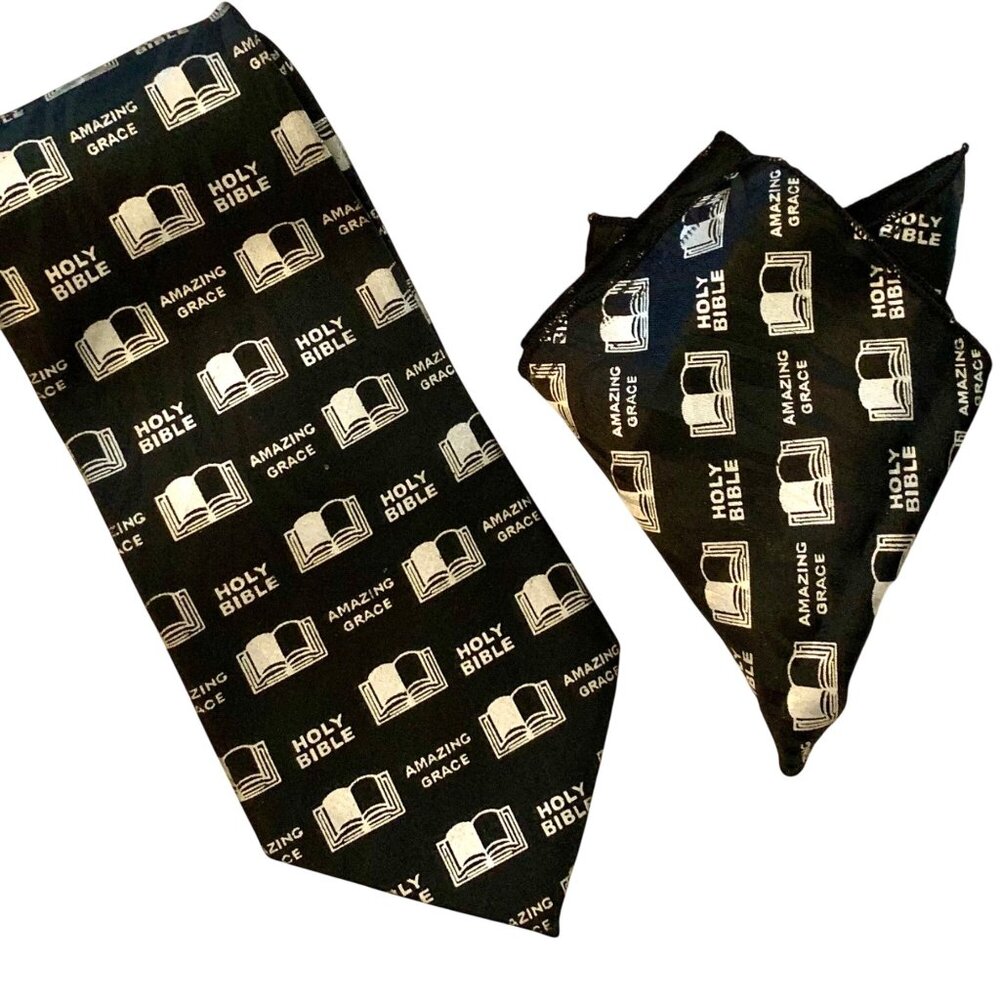 Holy Bible Amazing Grace Tie Pocket Square Set Southern Preacher Novelty
